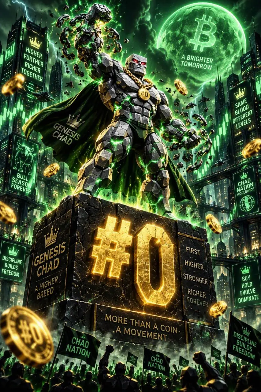 Genesis golem standing on Block Zero under a green Bitcoin moon